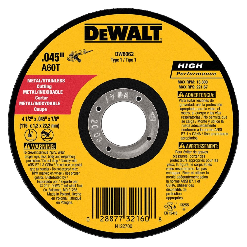 DEWALT DW8062 4-1/2" x .045 x 7/8" Metal Cut-Off Wheel (100pk)