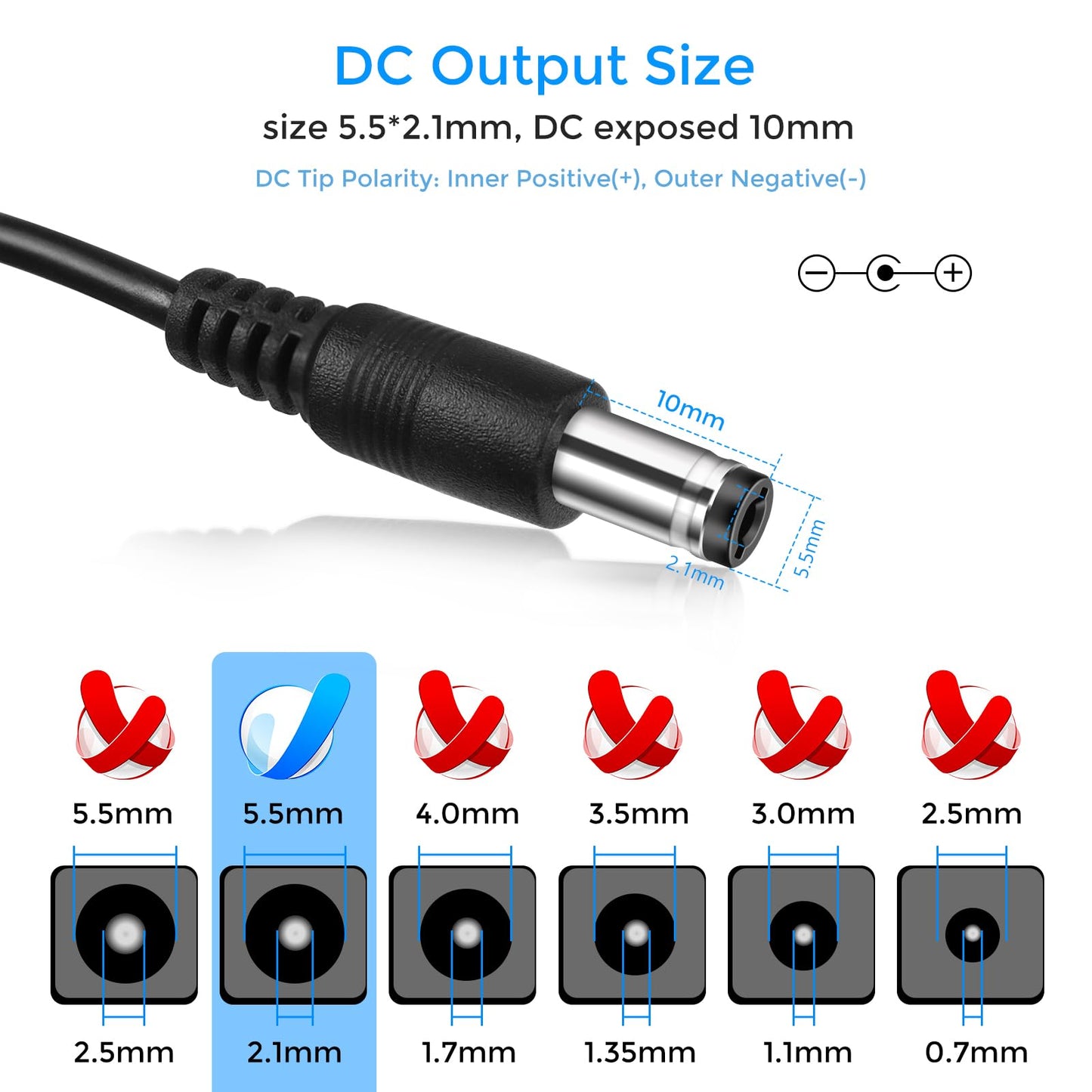 LightingWill 12V Power Supply Adapter, 24W 2A AC 110V to DC 12V Transformer, Wall Plug with 5.5×2.1mm DC Connector for 12V Devices