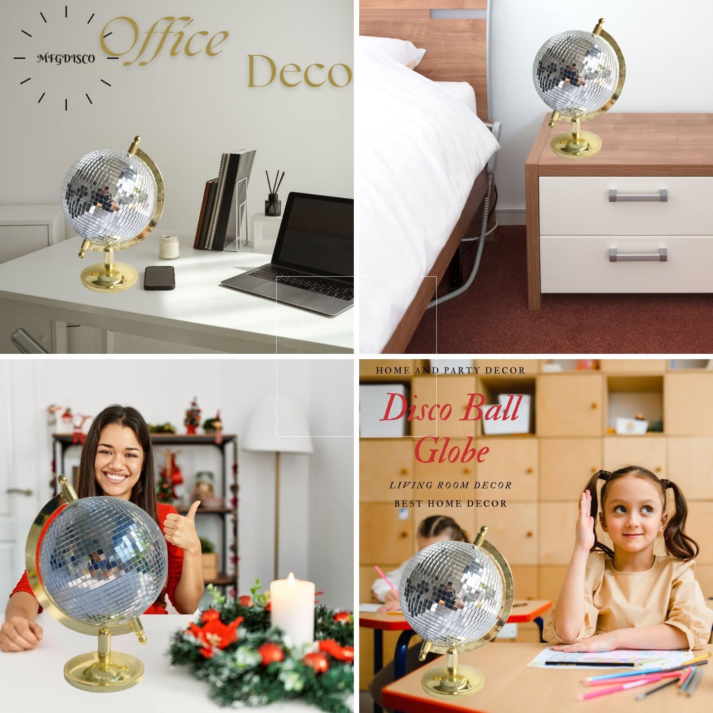 MFGDISCO Gold Disco Ball Sculpture, 6.5"x6"x9" Tabletop Home Decor, Modern Western Art Statue, Unique Decorative Accent, Bright Gold Finish