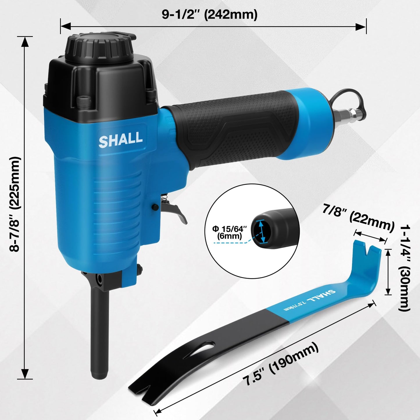 SHALL Pneumatic Nail Remover & 7.5" Pry Bar Set, Heavy-Duty Air Nailer, 9-16 Gauge Nail Puller, 60-100 PSI, 1/4" NPT Air Inlet