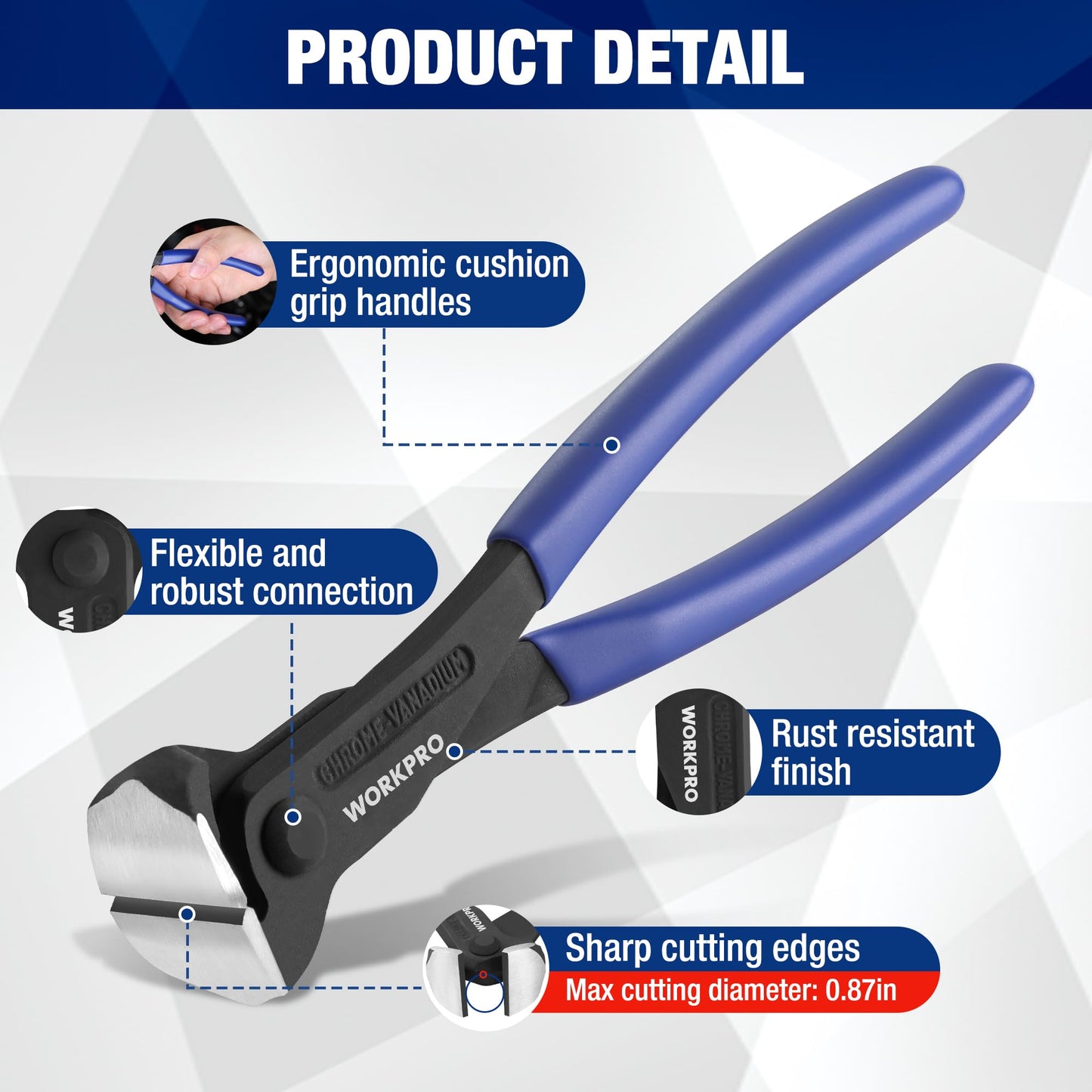 WORKPRO 8-Inch Nail Puller & End Cutting Pliers, High-Leverage End Cutting Nipper, Chrome Vanadium Steel, Carpenter’s Pincers for Nails & Wire Cutting