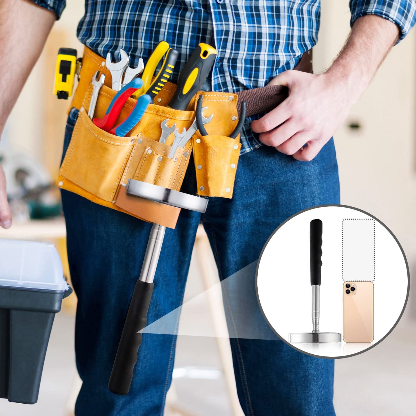 Rechabite Telescoping Magnetic Sweeper Pickup Tool, 35LB Pull Capacity, Retractable 8.6"–33", Strong Magnet for Nails, Screws & Metal Parts