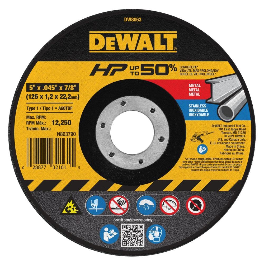 DEWALT DW8063 5-Inch by .045-Inch by 7/8-Inch A60T Abrasive Metal/INOX Cutting Wheel