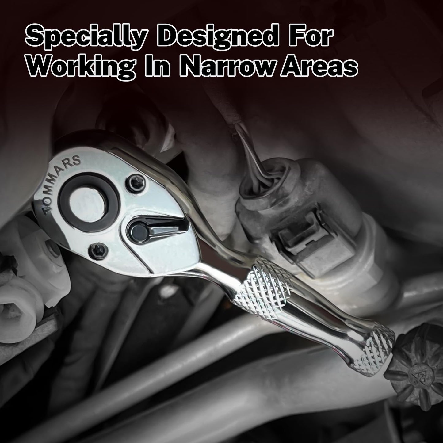 TOMMARS Stubby Ratchet Set, 1/4", 3/8", 1/2" Drive Ratchet Handle Wrench 72-Tooth Quick-Release Reversible, Gift for Men Mechanic Hand Tools