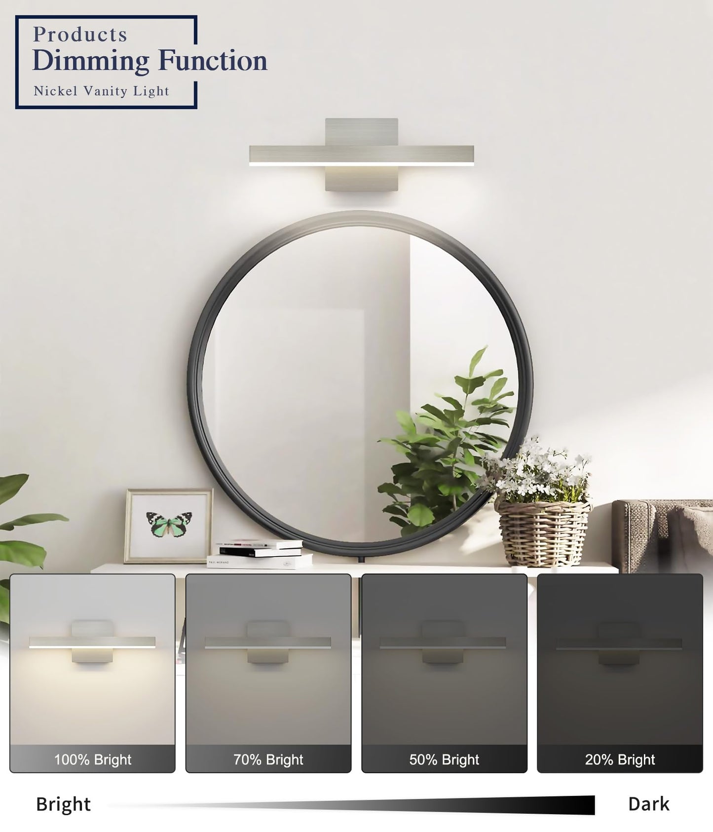 Joossnwell 15.74” Brushed Nickel LED Vanity Light Bar, 5CCT Dimmable Modern Bathroom Fixture, ETL Certified, Over Mirror