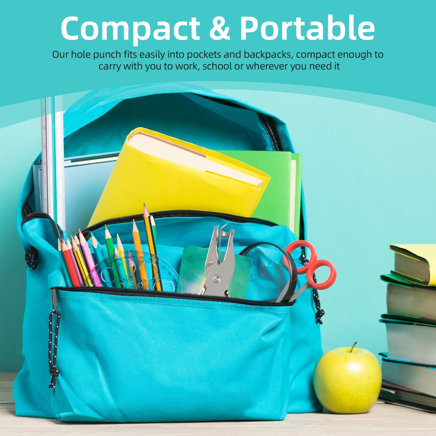 Oligei Single Hole Punch, 8 Sheet Capacity Hole Puncher, Paper Punch with 10P Binder Rings, Hole Puncher for Crafts, Scrapbooks (Silver)