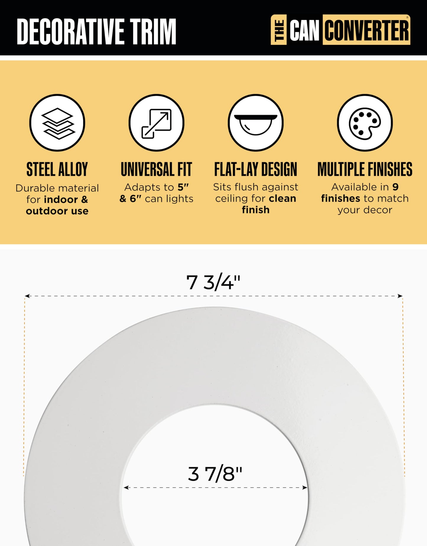 Can Converter Ceiling Medallion for 5" & 6" Recessed Lights – White Steel Decorative Cover Plate for Chandeliers & Pendants