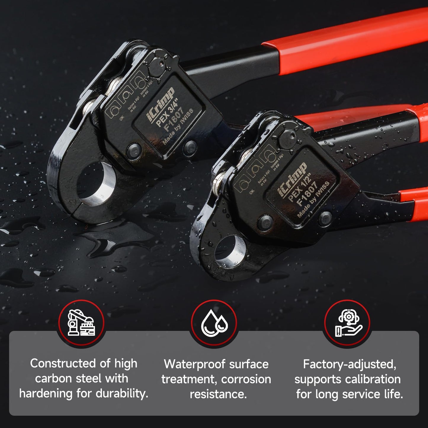 iCrimp Angle Head F1807 PEX Pipe Crimping Tool for Copper Rings - 1/2&3/4-inch Two Crimper Set with Cutter, Suitable for Tight Spaces