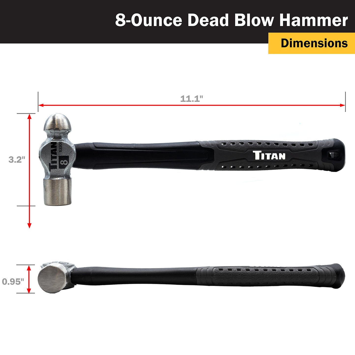 Titan 63302 2-Piece Ball Pein Hammer Set, Includes 8oz & 16oz Ball Peen, Forged Steel Heads, Shock Absorbing Fiberglass Handles & Textured Grips