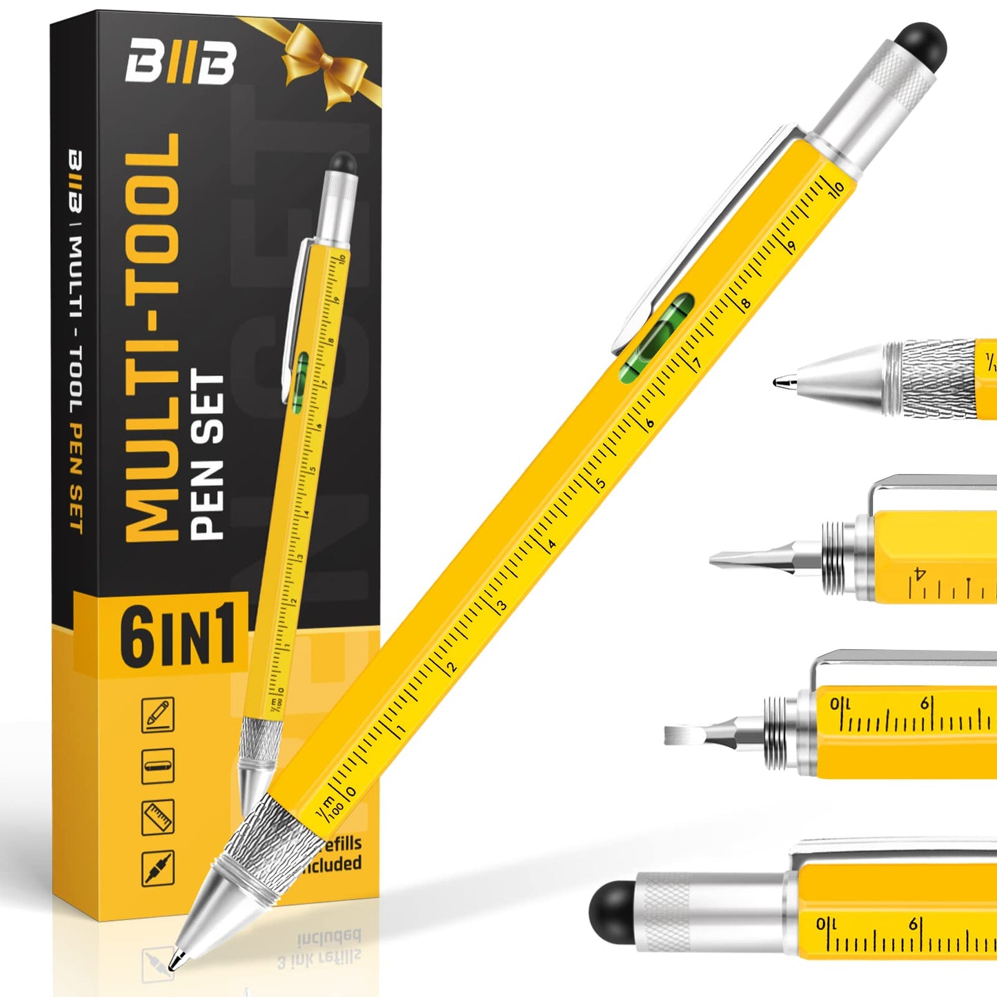 BIIB 6-in-1 Multitool Pen for Men – Unique Birthday, Dad, Husband, Boyfriend Gift, Cool Gadget for Him Who Has Everything