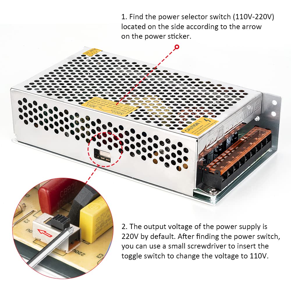 BTF-LIGHTING AC100-240V to DC5V 60A 300W Switching Power Supply Adapter for LED Strips, CCTV, Security Systems, Radios
