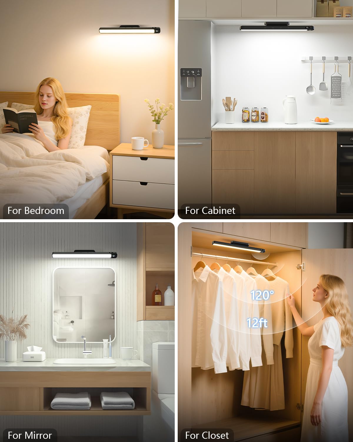 Ferswe 5W Motion Sensor LED Light Bar, 2500mAh Rechargeable, Eye-Friendly Cabinet, Closet, Bathroom & Desk Lighting with Battery Display