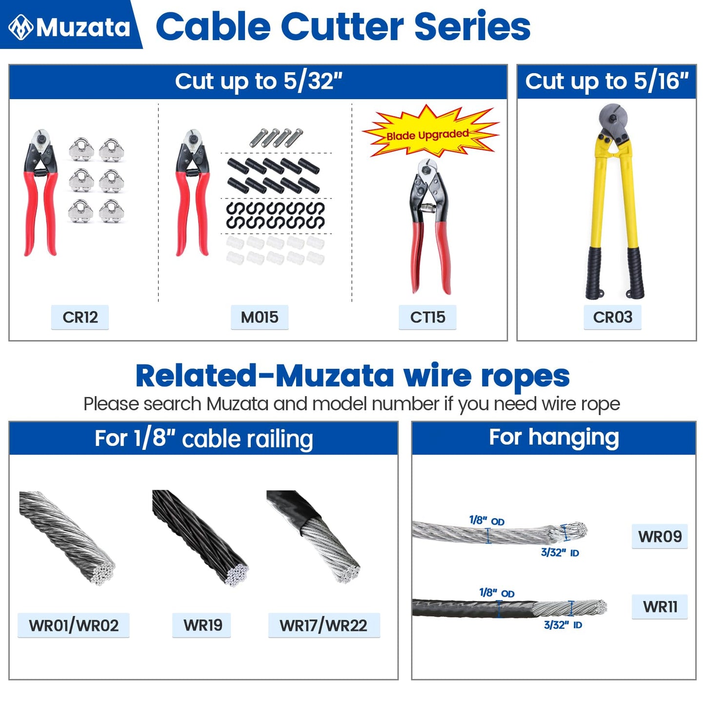 Muzata Cable Cutter Heavy Duty Stainless Steel Wire Rope Seal Cutter Aircraft Up to 5/32" for Deck Railing Metal Fence Bicycle Housing Brake M015, CT1