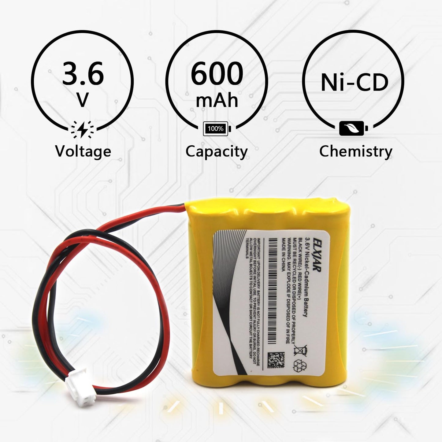 YUTSUJO (2-Pack) 3.6V 600mAh Ni-CD Battery Replacement for PowerSonic A5289-1 OSA107 DISON KRH-15/51 JLEU9 Exit Sign Emergency Light
