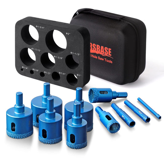 MARSBASE 10PCS Diamond Core Drill Bit Set with EVA Guide Jig for Ceramic, Glass, Tile, Wood, Marble, Granite – Serrated Drill Bits