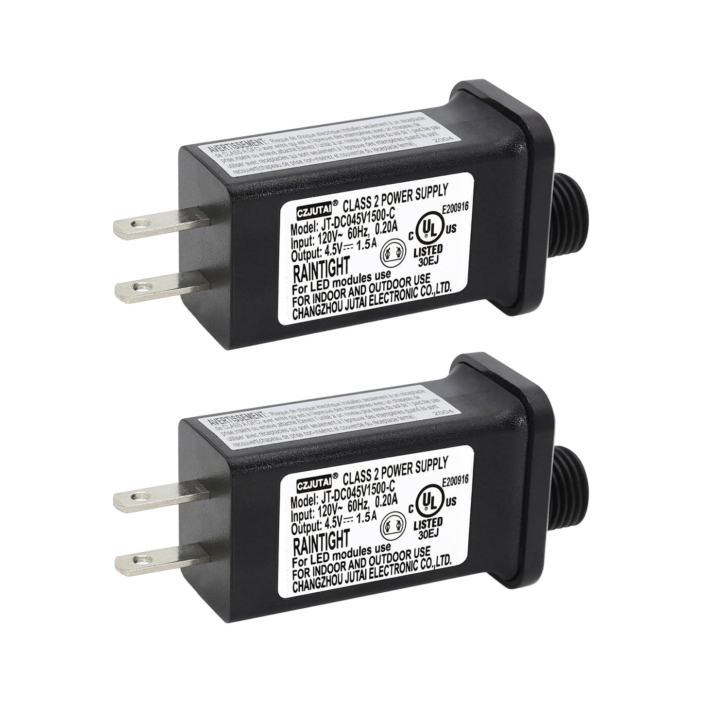 Pack of 2 4.5V 1.5A 6.75W Power Supply for CZJUTAI JT-DC045V1500-IP44 – Christmas Lights, String Lights, Projectors & Lawn Lamps