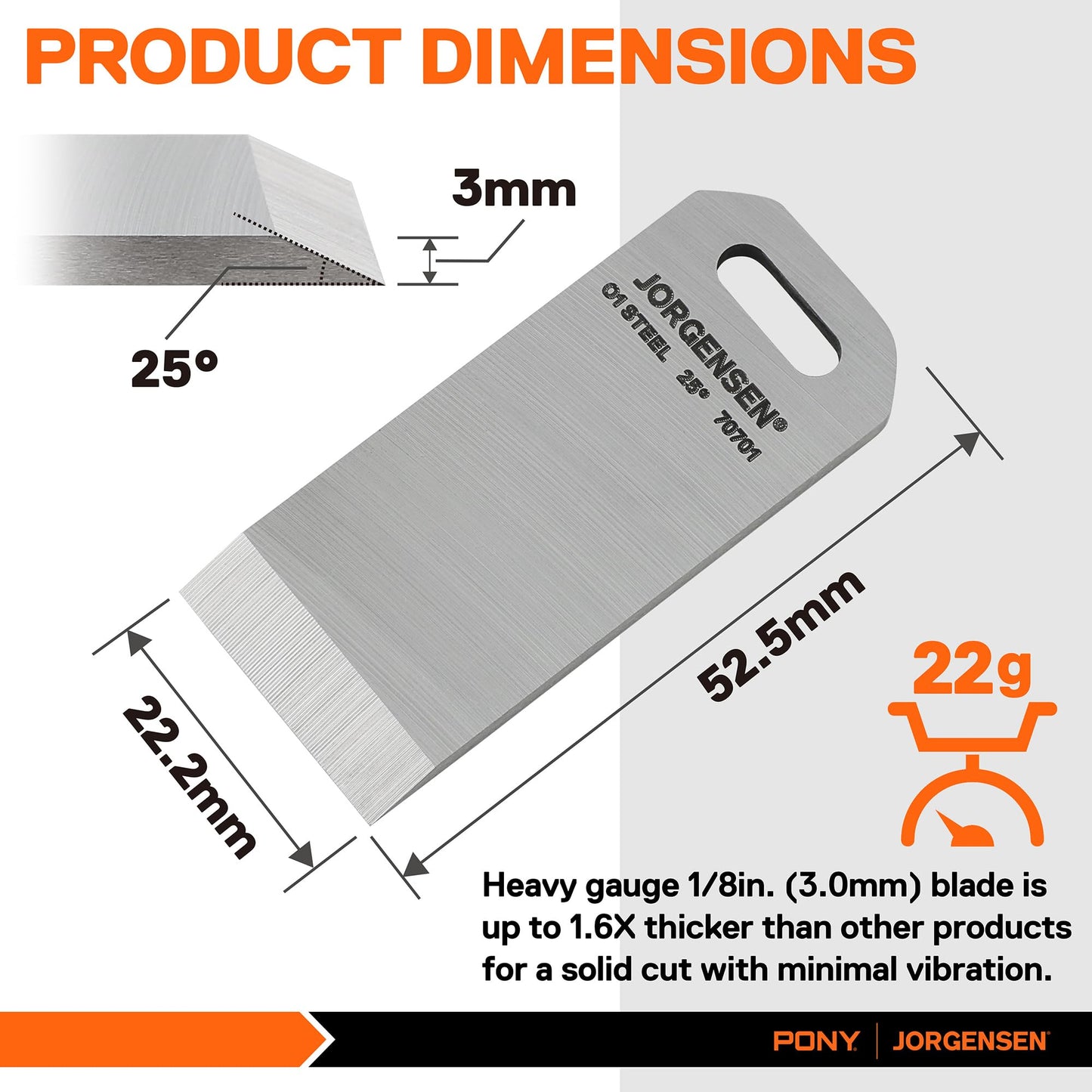 JORGENSEN Mini Block Plane Replacement Blade – 3mm O1 Steel, High Hardness, Long-Lasting Edge for Mini Wood Planer