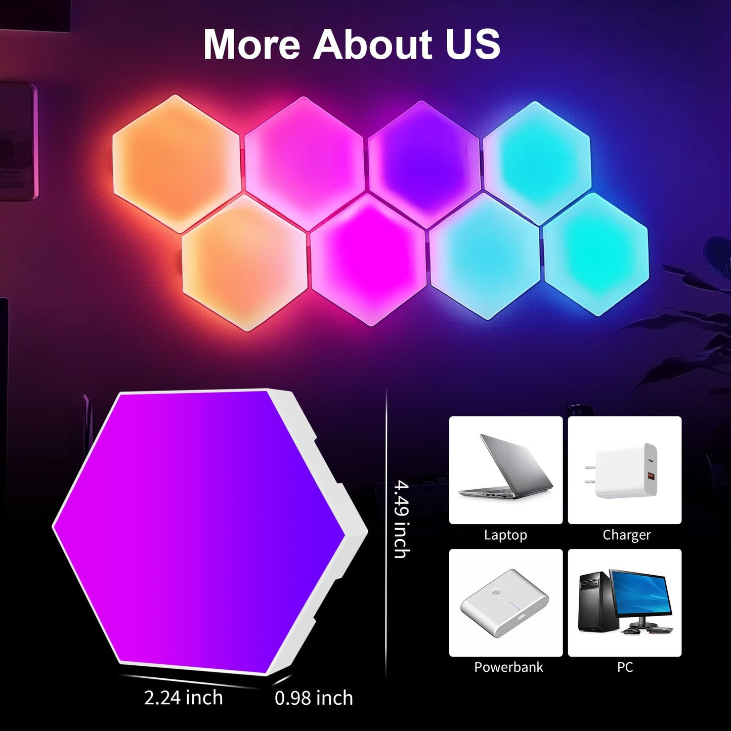 SLARY 10PCS RGB Hexagon LED Wall Light Panels, Smart Modular Honeycomb Gaming Lights with App Control, Music Sync, DIY Indoor Decor