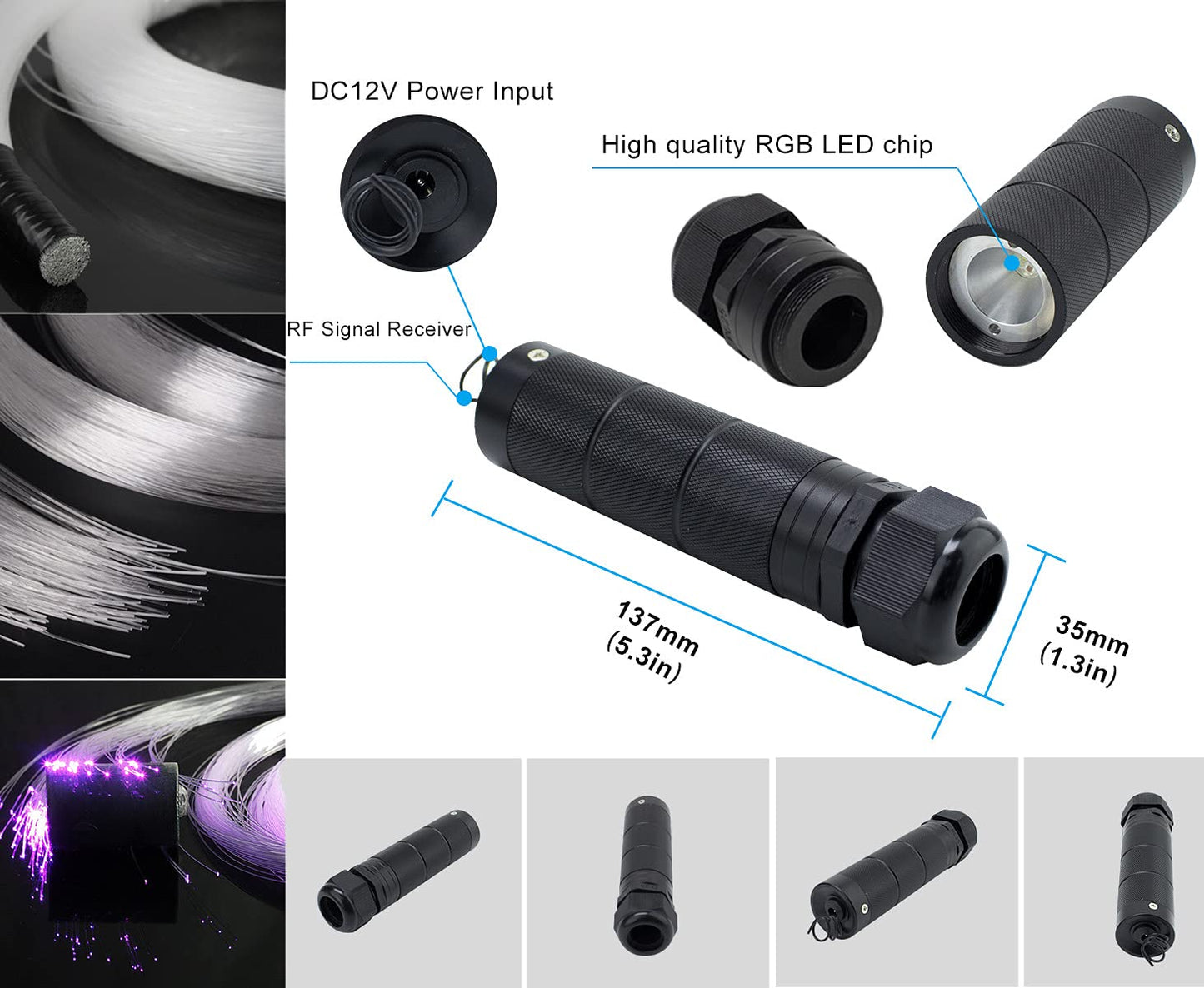 AZIMOM 6W RGBW Fiber Optic Star Ceiling Kit, 200pcs 6.5ft Strands, Bluetooth/APP & Remote Control, Music Sensor Light for Car & Home