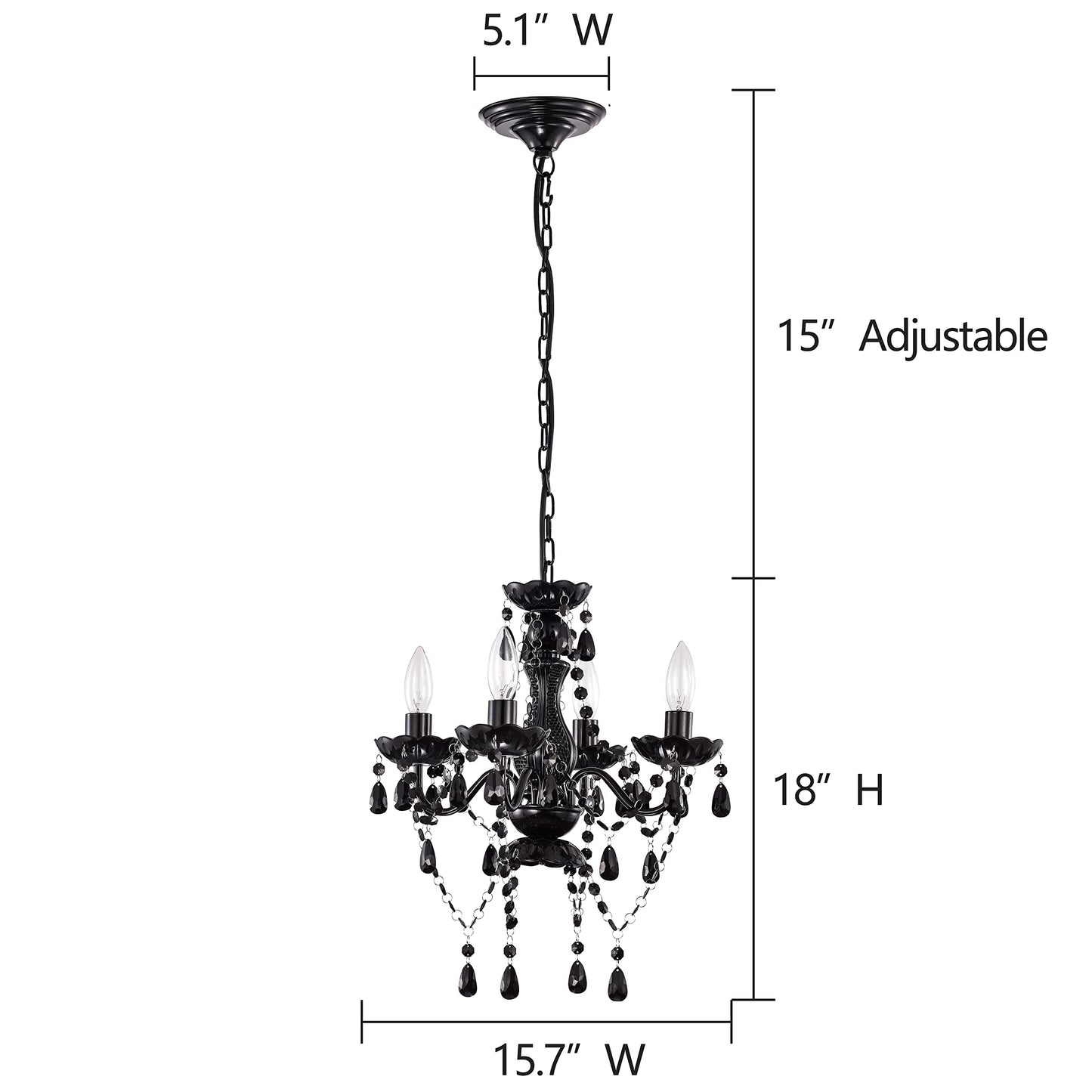 LaLuLa Black Chandelier Small Crystal Chandelier Lighting Mini Acrylic Chandeliers 4 Light Modern Pendant Light Fixtures for Bedroom