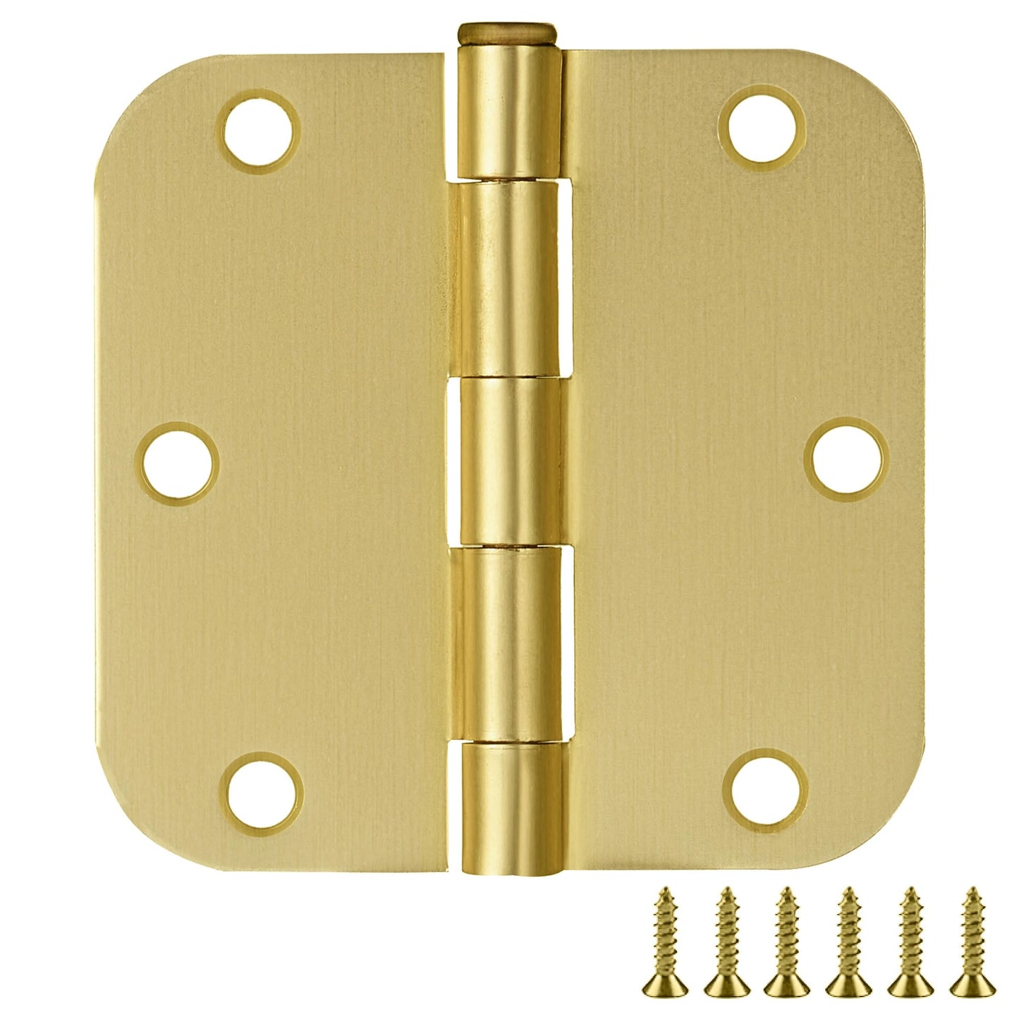Design House Interior Door Hinges, 3.5 in. x 3.5 in., Rounded, 5/8-in. Radius, Steel, Pre-Lubricated, Door Hardware, Satin Brass, 3-Pack, 181396