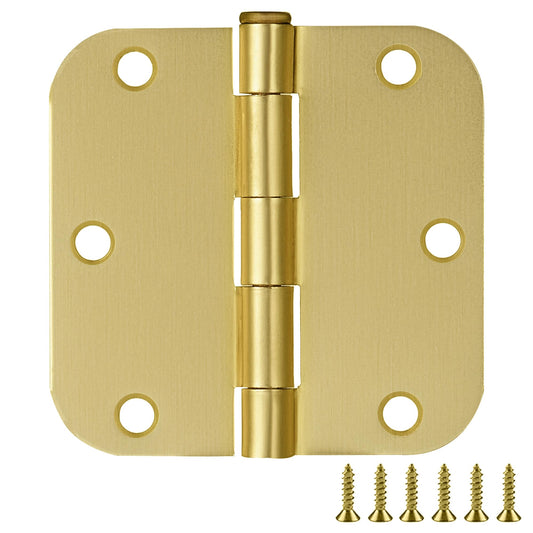 Design House Interior Door Hinges, 3.5 in. x 3.5 in., Rounded, 5/8-in. Radius, Steel, Pre-Lubricated, Door Hardware, Satin Brass, 3-Pack, 181396