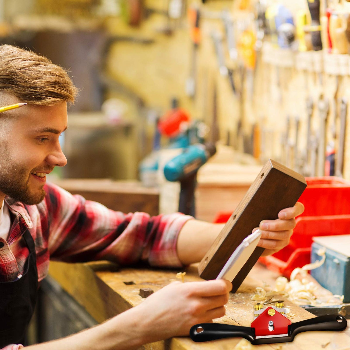 Minatee Adjustable Spokeshave with Flat Base and 5 Metal Blade Smooth Planes Working Hand Tool for Wooden Craft Carver Wood Working