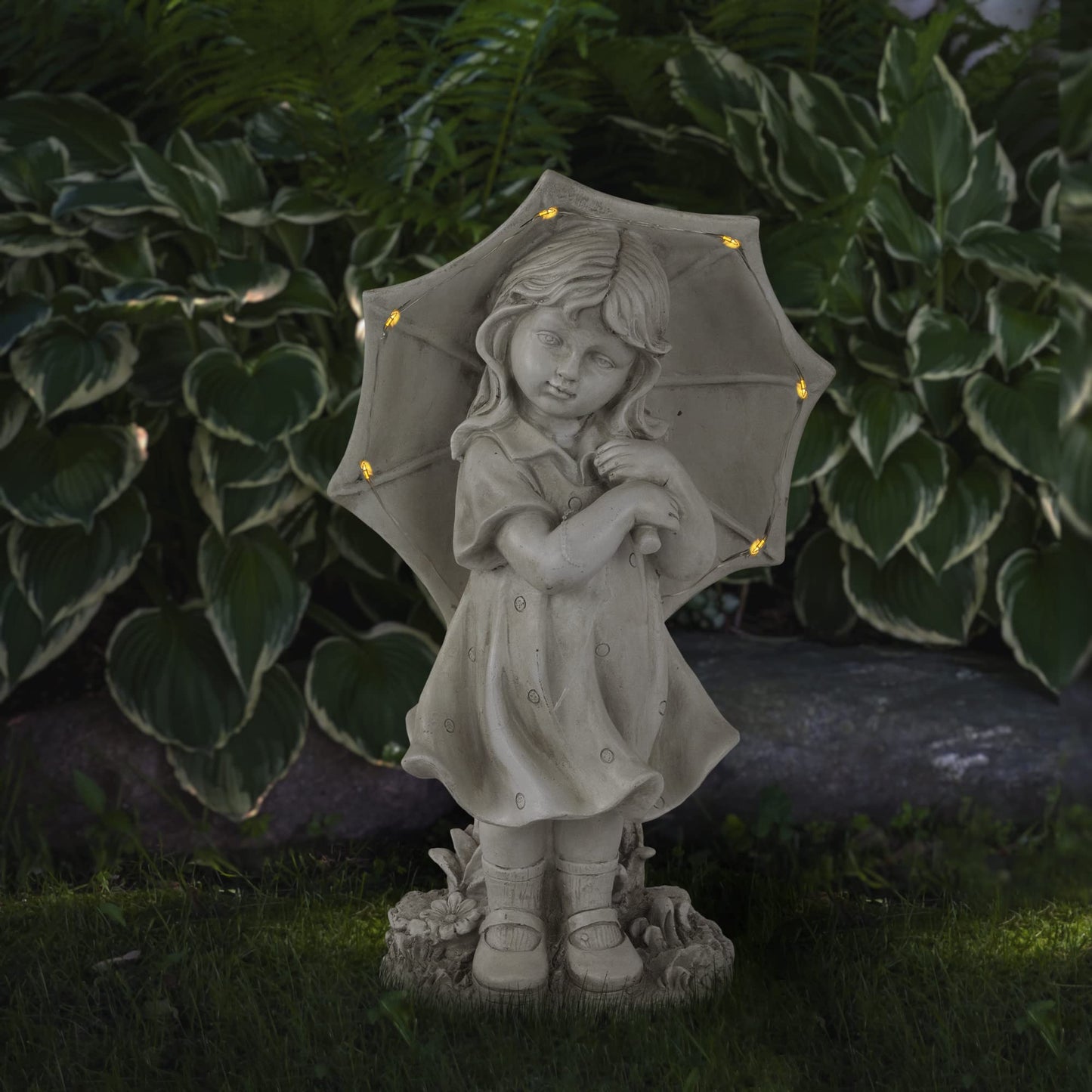 Northlight 18" Solar LED Lighted Girl with Umbrella Outdoor Garden Statue