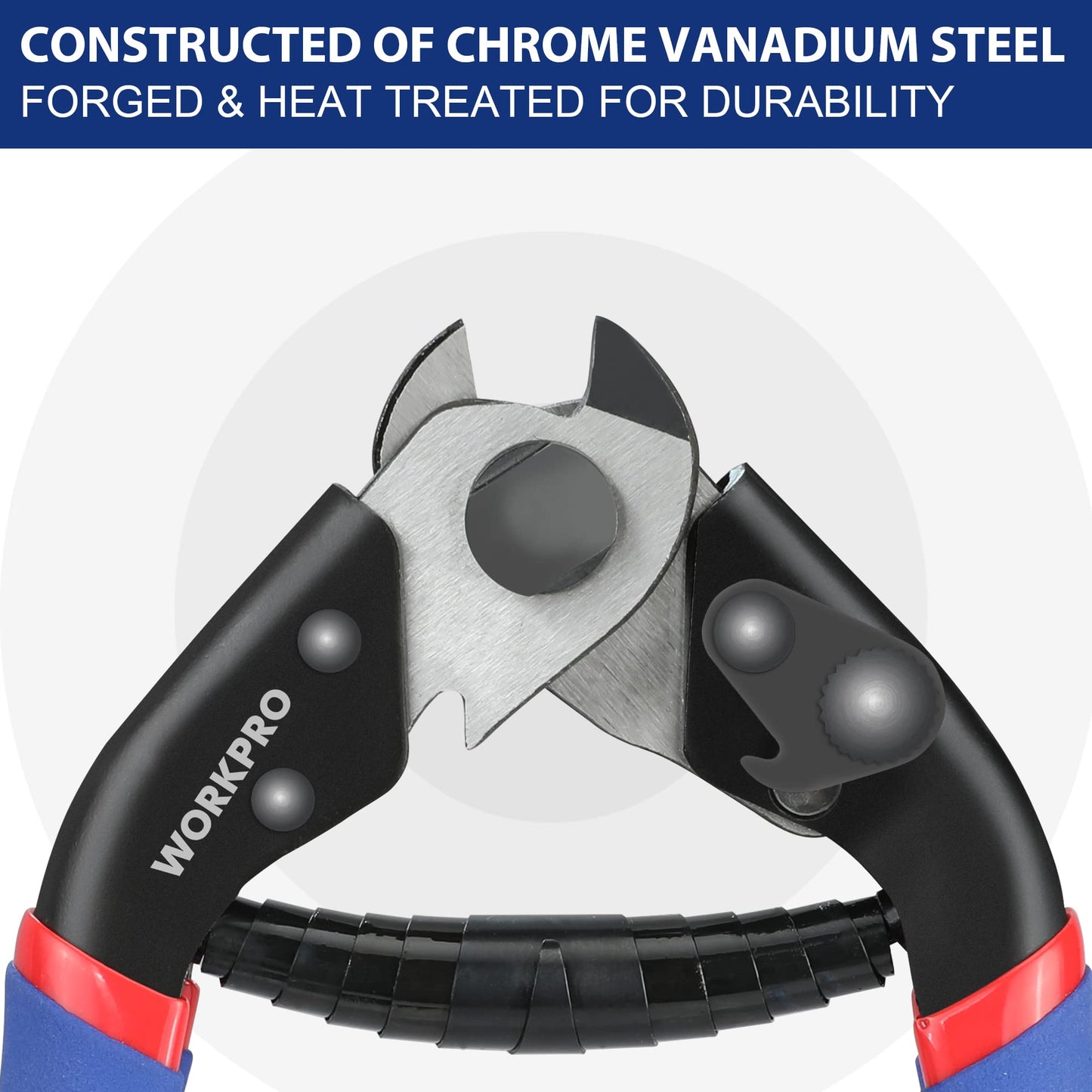 WORKPRO Cable Cutter, 7-1/2 Inch Heavy Duty Wire Rope Cutter, Chrome Vanadium Steel Jaw, For Hard Wire Ropes, Steel Wires And Aircraft Cables