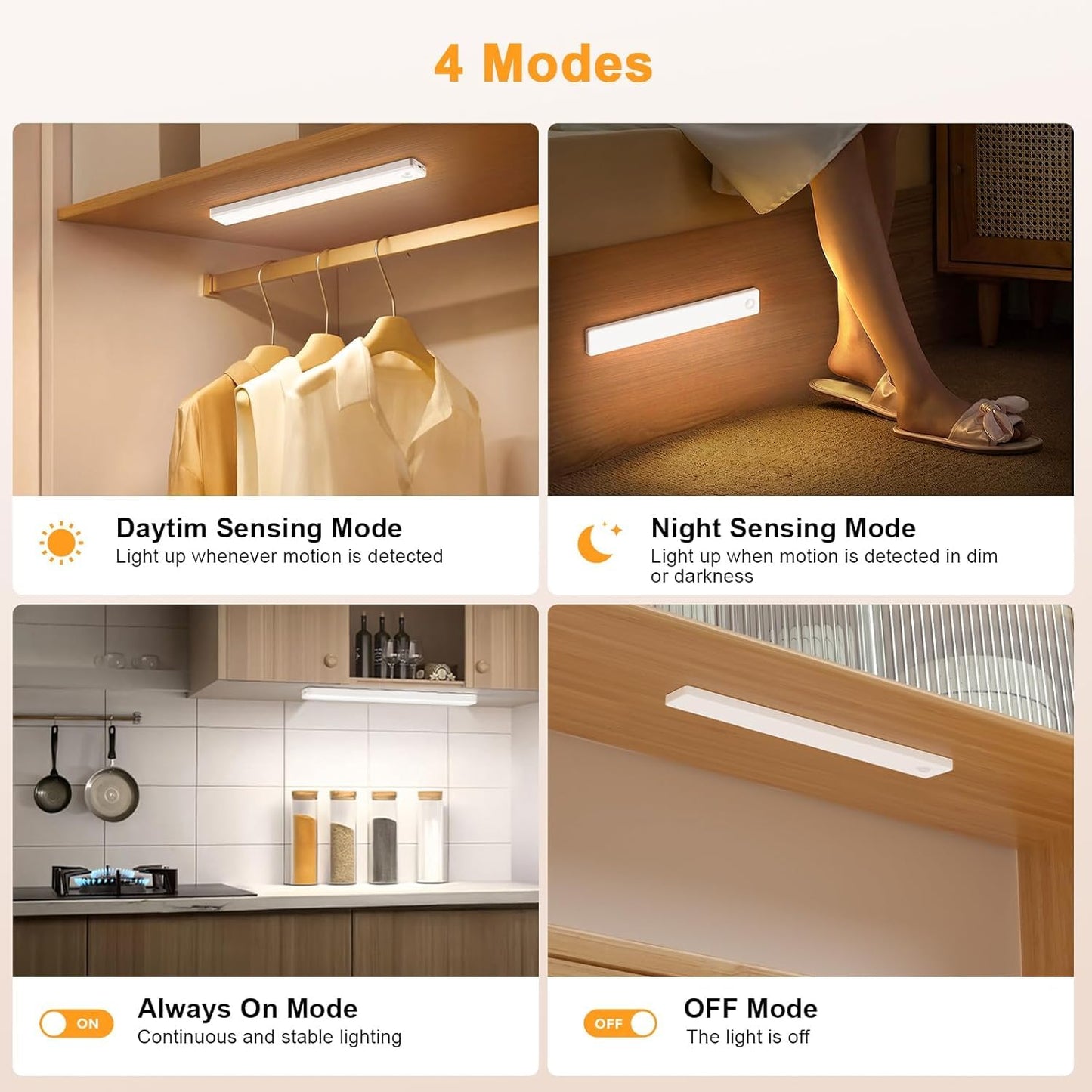 Under Cabinet Motion Sensor Lights, USB Rechargeable, Battery Operated, Magnetic, Auto Shut-Off, Gradual Eye-Care Brightness, 2-Pack