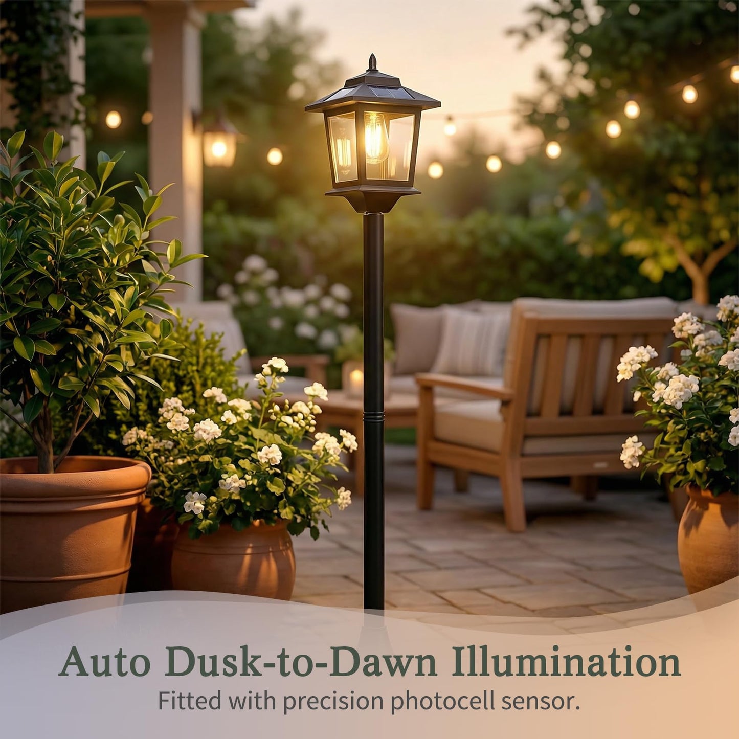 PASAMIC Outdoor Solar Post Lights, 2-Pack 63" Dusk to Dawn Lamp Posts, Waterproof Warm White Patio Floor Lamps with Replaceable Bulb