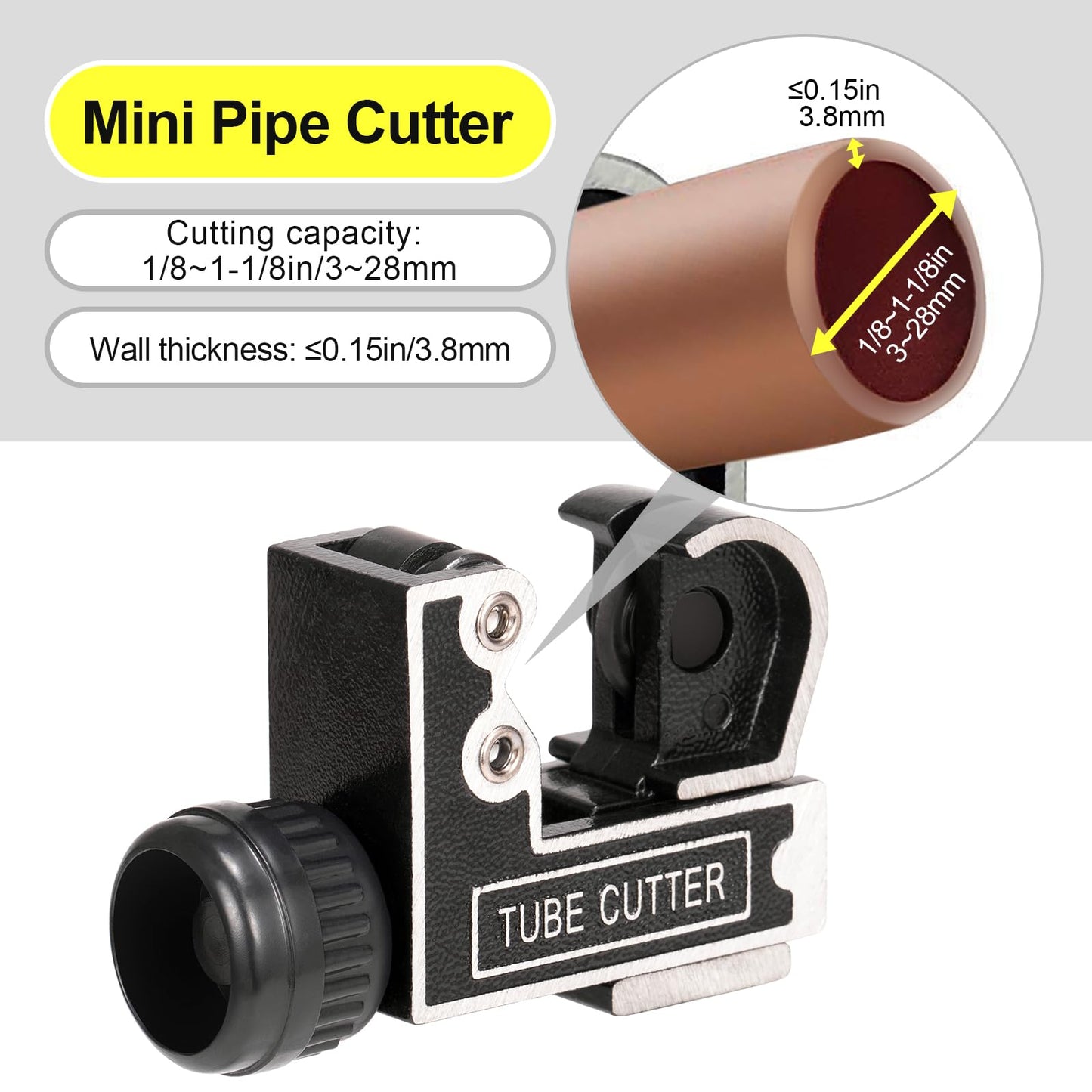 Spurtar Mini Pipe Cutter 3-28mm (1/8–1-1/8") for Copper, Brass, Aluminum Tubes – Plumbing, HVAC, Automotive & DIY Projects