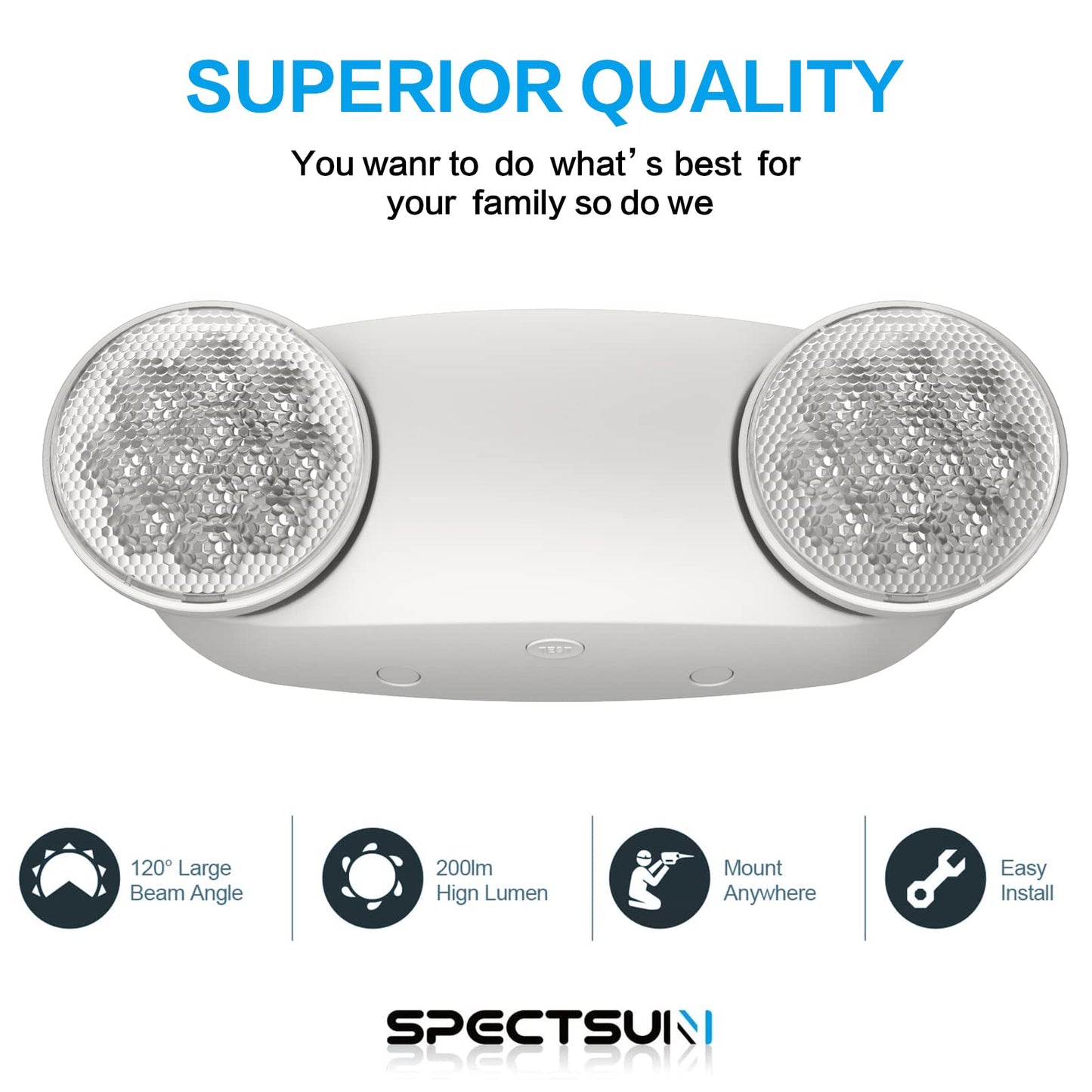 Spectsun LED Emergency Exit Light 1-Pack, UL 924 Certified, Battery Backup, 2 Adjustable Bug Eye Heads for Commercial Use