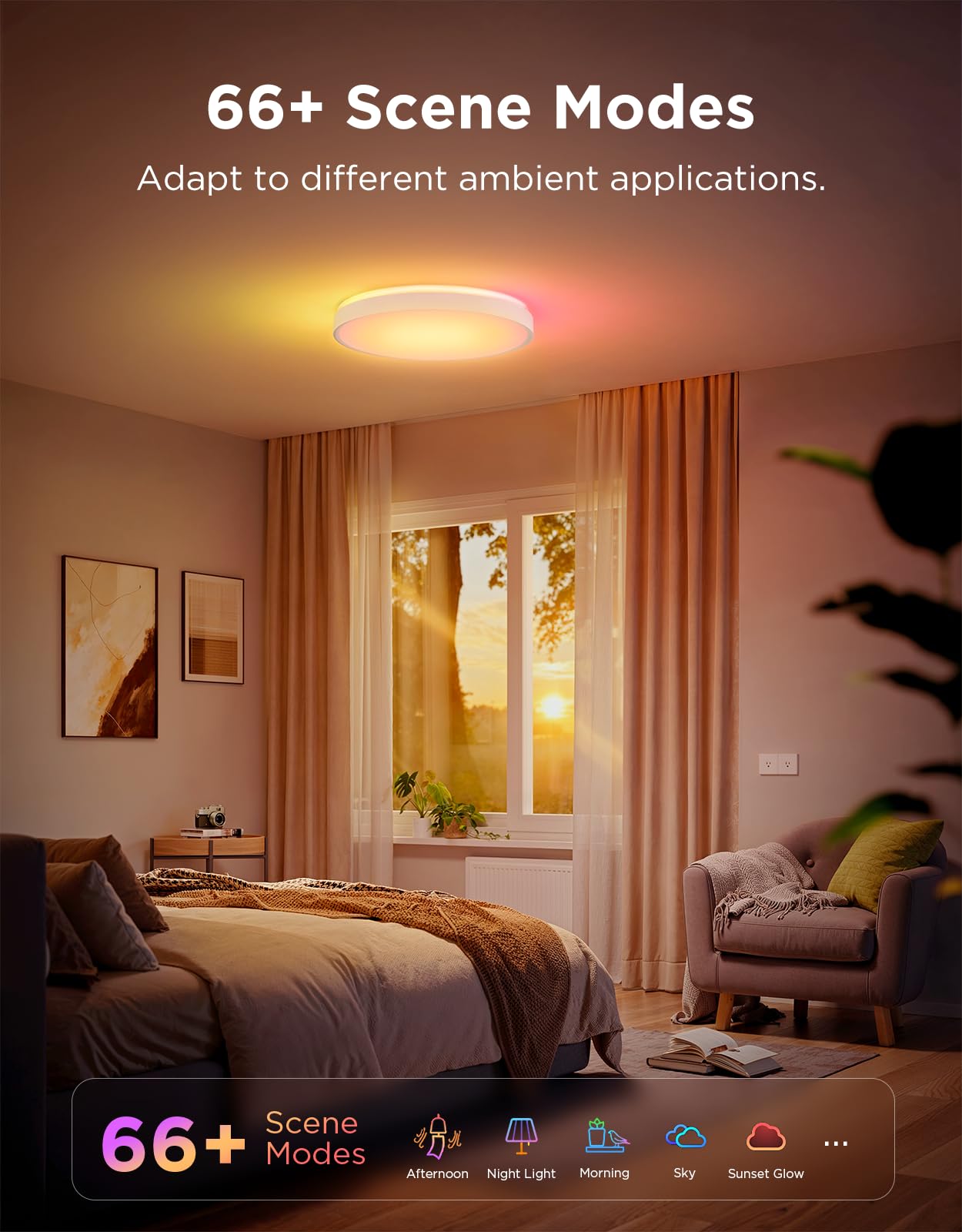 Govee Smart RGBIC LED Ceiling Light 15" 4300LM, Flush Mount, Dimmable 2700K-6500K, DIY Colors, Matter Compatible, Bedroom & Living Room