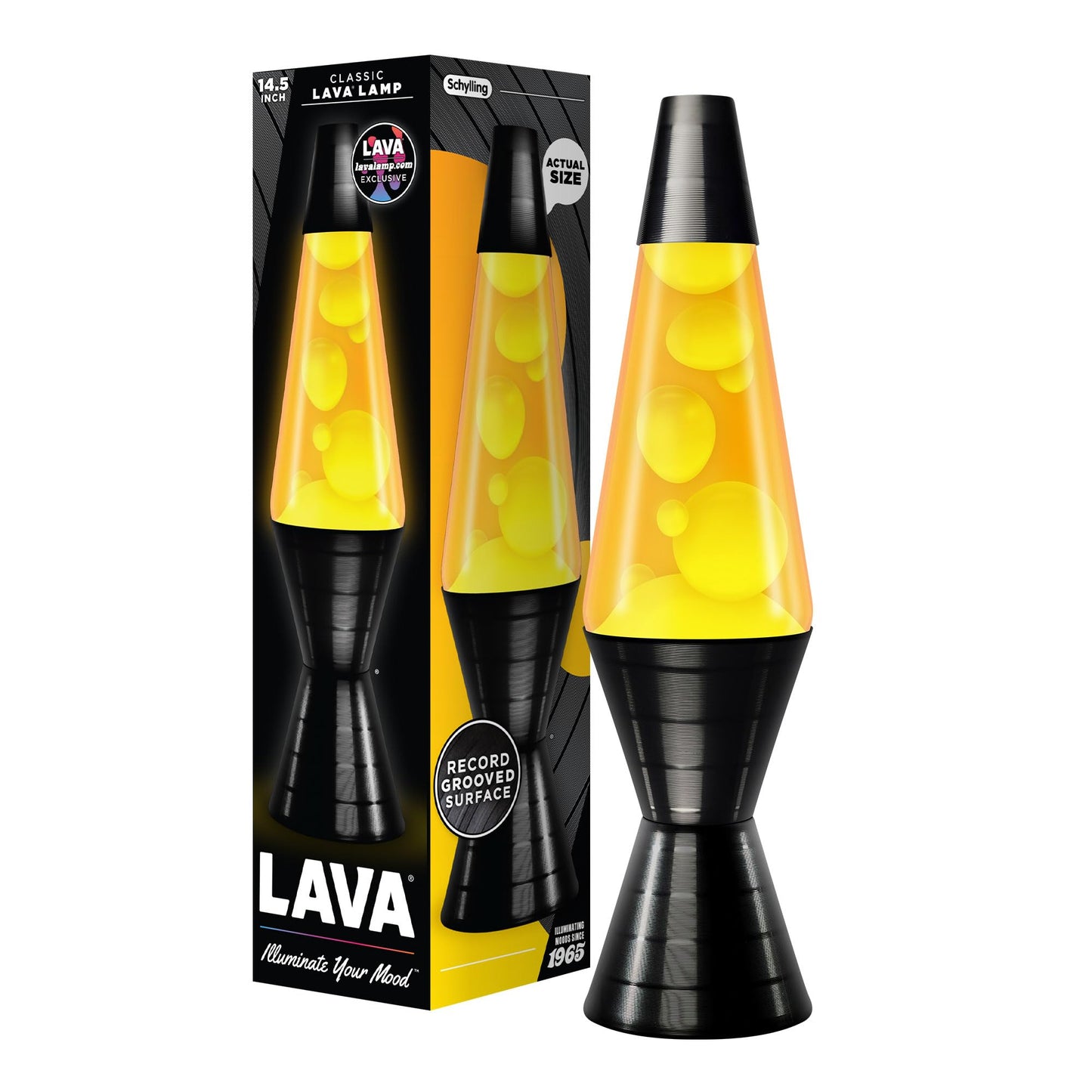 Lava® Lamp - 14.5'' Vinyl Record Grooved Base - The Original Motion Light - Yellow Wax and Orange Liquid - Item #2017