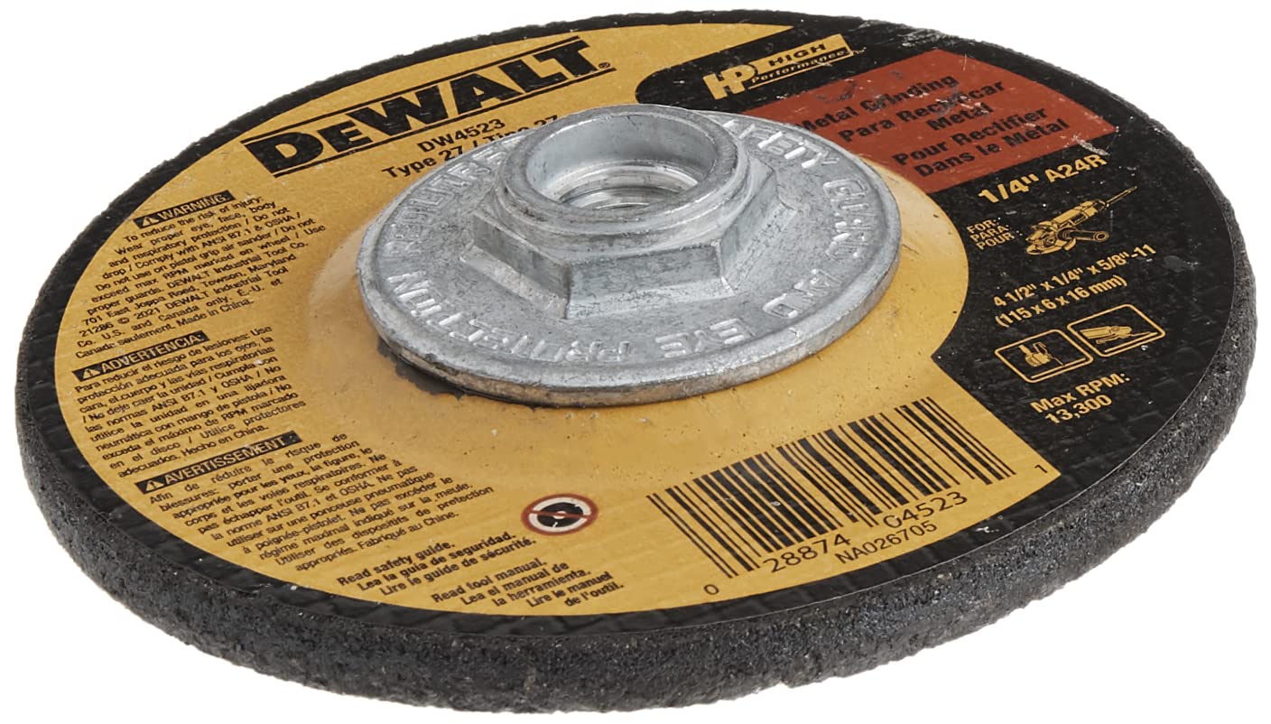 DEWALT Grinding Wheel, General Purpose for Metal, 4-1/2-Inch x 1/4-Inch x 5/8-Inch (DW4523)