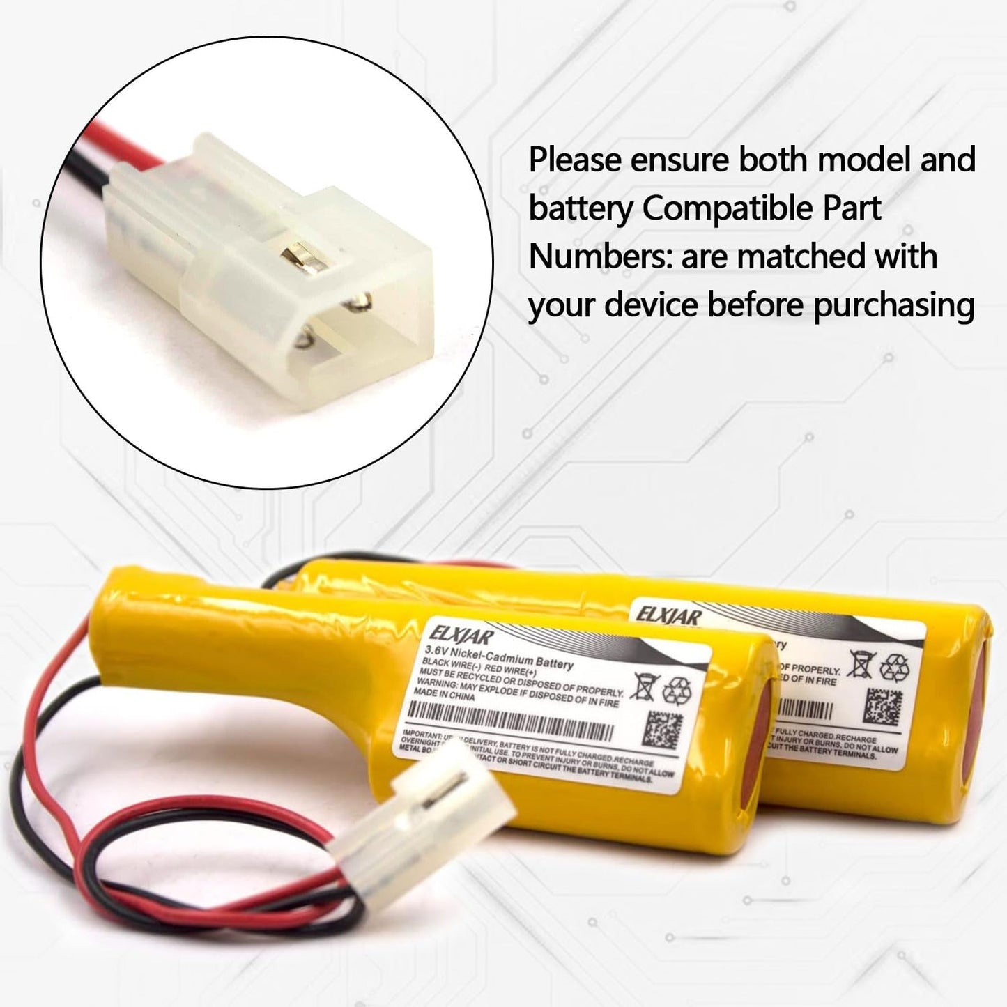 Lunggwey 2-Pack 3.6V 800mAh Ni-CD Replacement Battery for Exit & Emergency Lights, Compatible with Genlyte, OSI, Saft Models