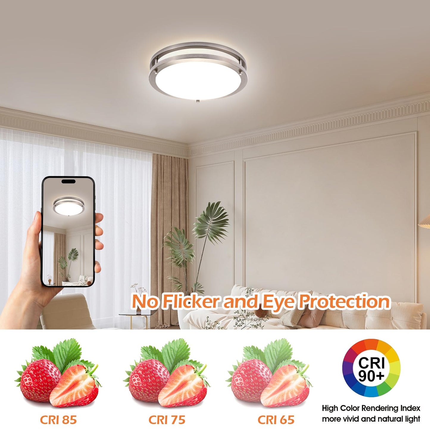 Drosbey 36W Dimmable LED Ceiling Light Fixture, 12" Flush Mount, 4000 Lumens, 5000K Daylight White, Bedroom Kitchen Bathroom