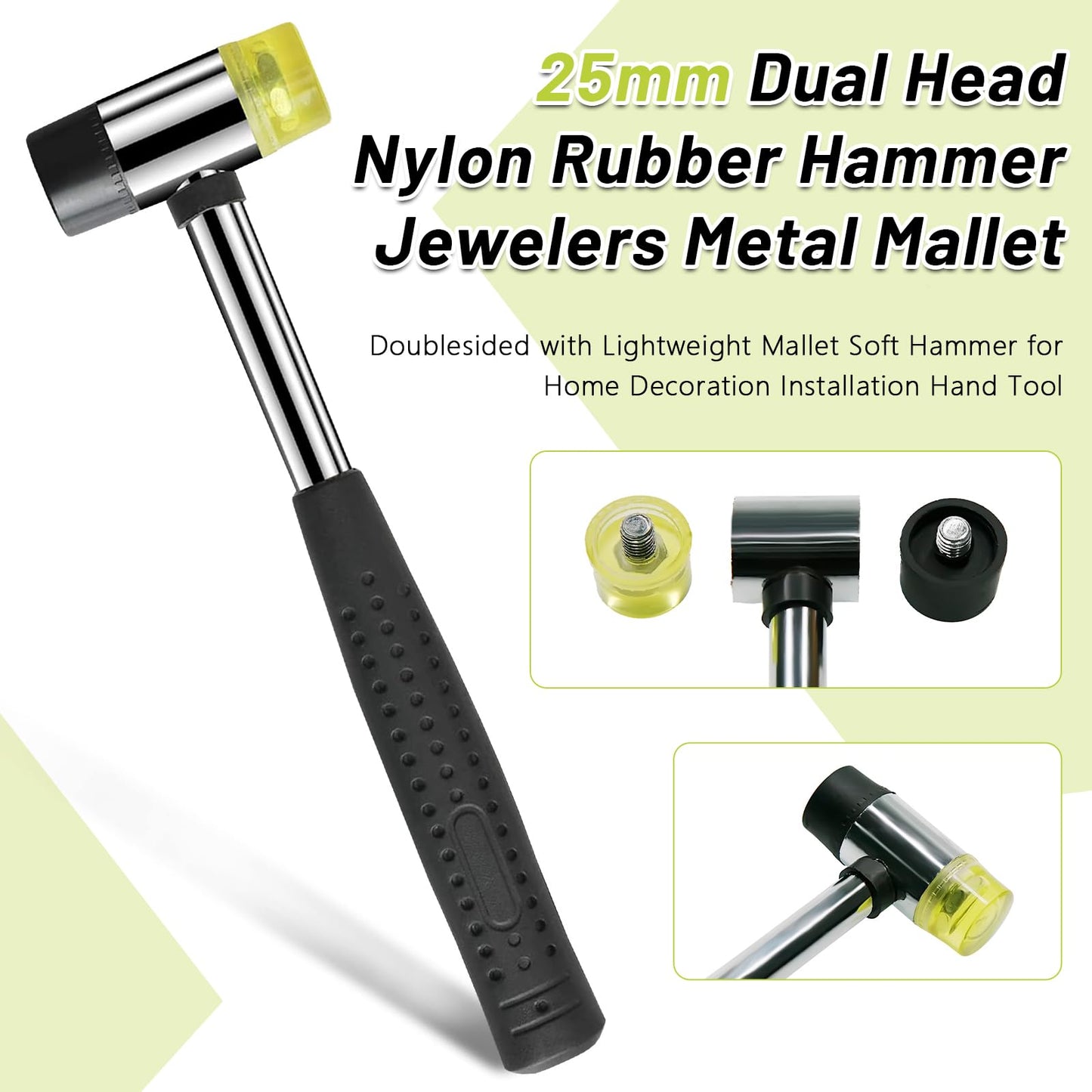 25mm Dual Head Nylon Rubber Hammer, Double-Sided Lightweight Jewelers Metal Mallet, Soft Multipurpose Hammer for Home Decoration & Installation