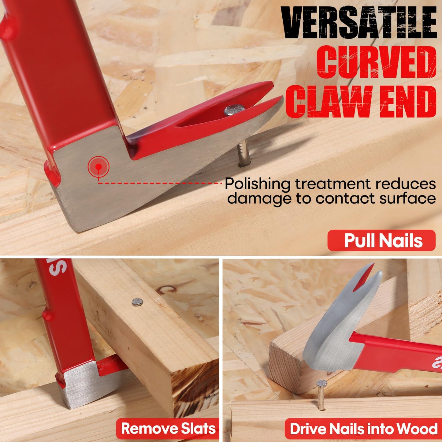 SHALL 3-Piece Nail Puller Set 12", 10", 8" – Heavy Duty Cats Paw, Claw & Wonder Bar, 40Cr Steel Crowbar for Home, Woodworking & Remodel