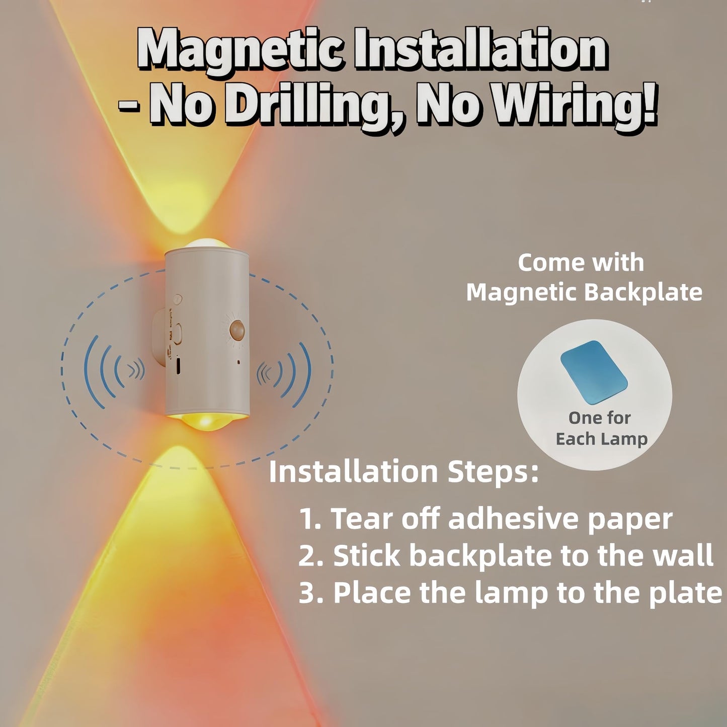 4-Pack Rechargeable RGB LED Wall Lamps with Motion Sensor, Remote, Dimmable, Magnetic Mount, 1200mAh Battery – Stair, Hall, Bedroom, Kitchen