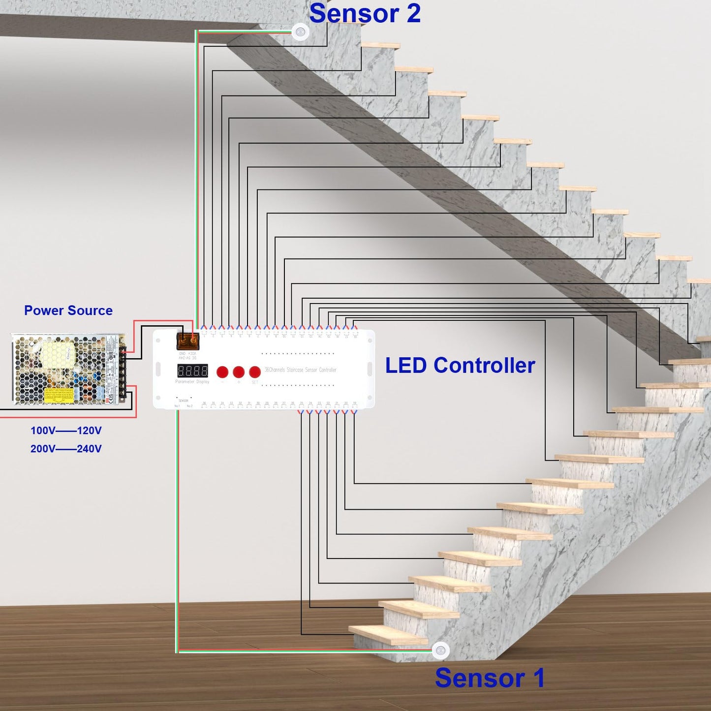 AUTUNEER Motion Sensor Stair Lights, 16-Step Indoor LED Strip, 40" Cuttable, 3000K Warm White Smart Stairway Lighting Kit