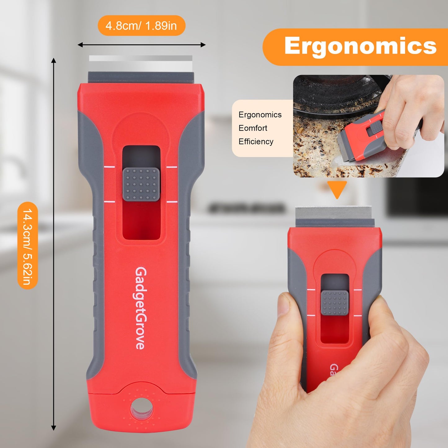 Razor Blade Scraper with 10 Blades & 3 Wire Brushes, Glass Window Cooktop Oven Stove Cleaner, Built-In Storage, Lock, Gray