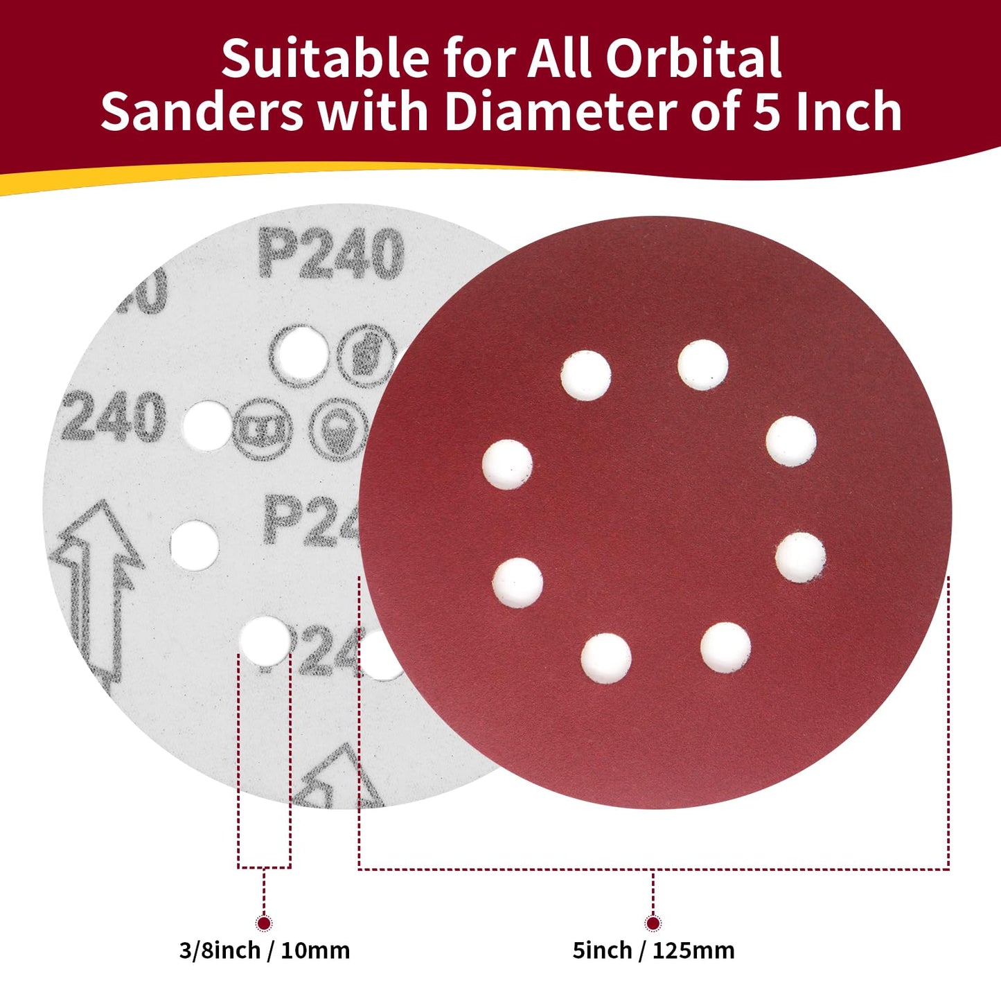 Tibaebe 155PCS 5" 8-Hole Sanding Discs Set, Hook & Loop Sandpaper for Random Orbital Sander, 40-600 Grit Variety