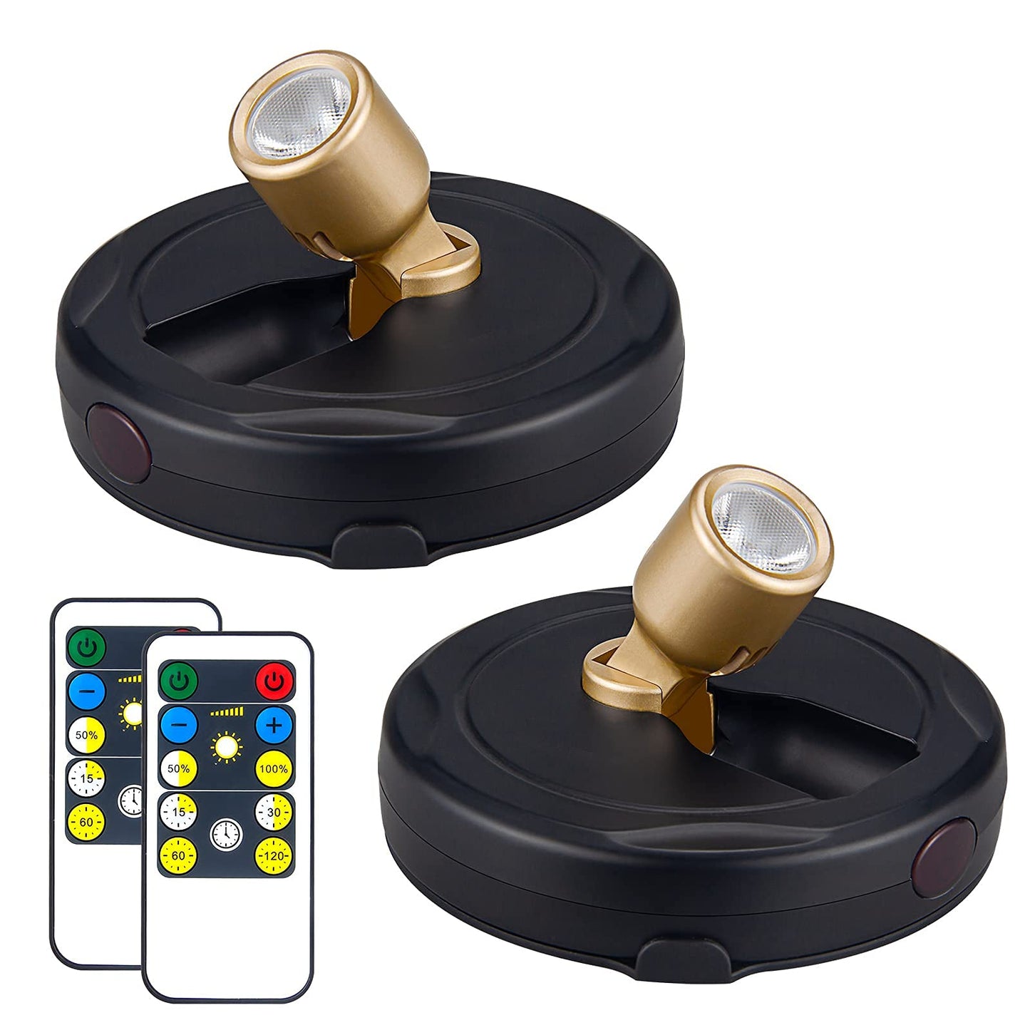 HAMVIDNE Wireless LED Spotlight, Battery-Powered Puck Light with Remote for Wall Art, Painting, Dartboard, Closet, Accent Lighting – Gold