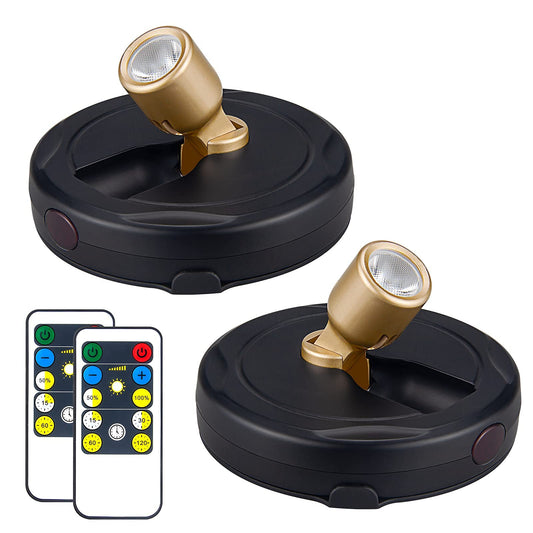 HAMVIDNE Wireless LED Spotlight, Battery-Powered Puck Light with Remote for Wall Art, Painting, Dartboard, Closet, Accent Lighting – Gold