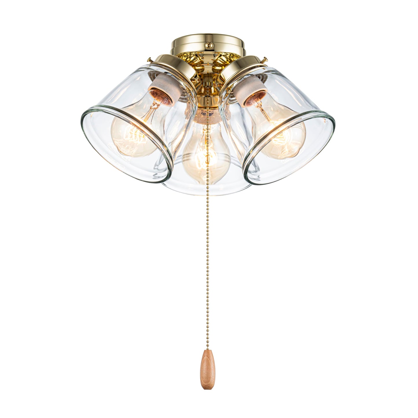 Aspen Creative 22015-1 3-Light Ceiling Fan Light Kit with Pull Chain, Polished Brass, Clear Glass Shades