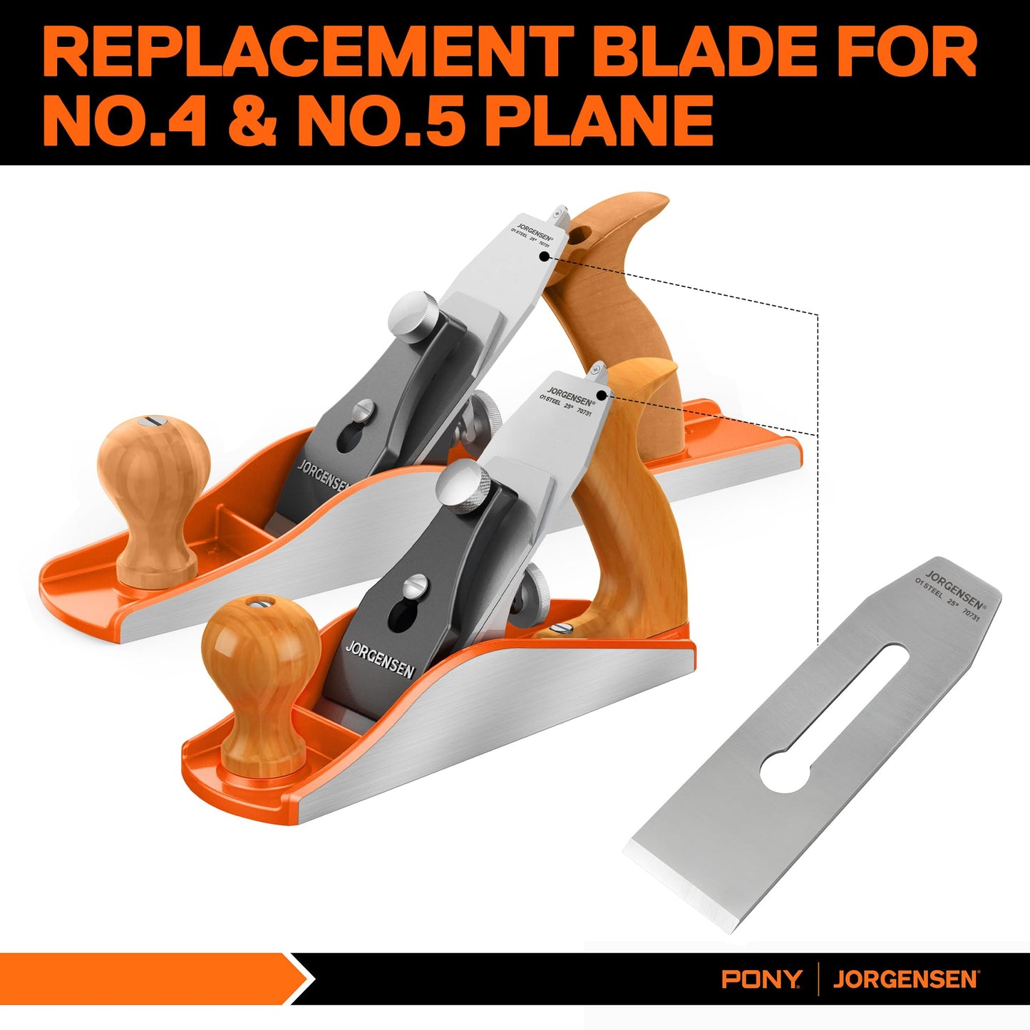 JORGENSEN No.4 & No.5 Wood Plane Blades – O1 Steel, High Hardness, Long Edge Retention, 3mm Replacement for Smooth & Jack Planes