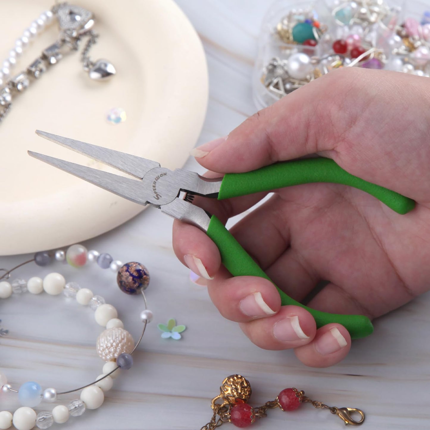 SPEEDWOX 5" Flat Nose Mini Duckbill Pliers – Precision Fine Nose Jewelry Making, Beading & Craft Hand Tool