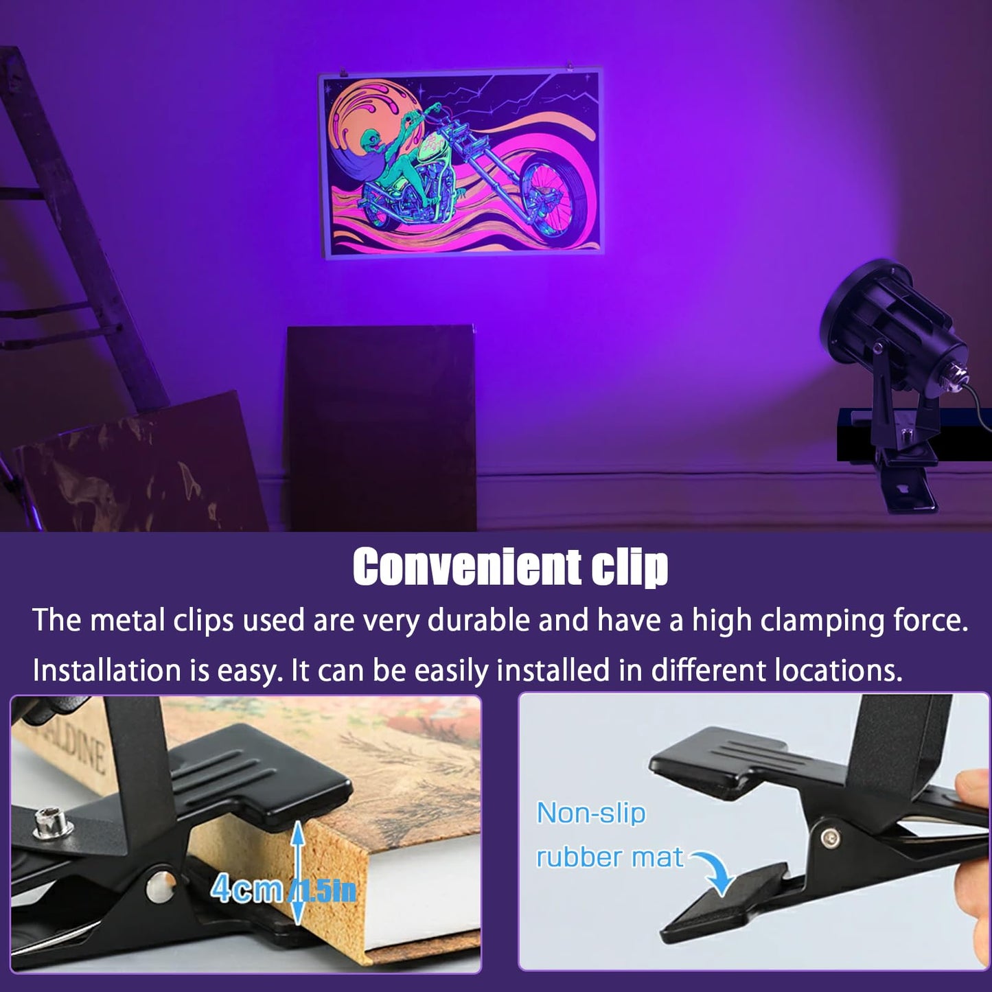 INKECI Black Light 13W 6ft UV Light Lamp, IP65 Clip on Lamp UV Resin Lights, for Fluorescent Tapestry Poster Body Paint Glow Party (1)